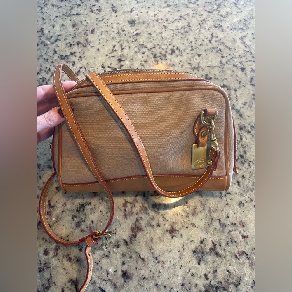Vintage Dooney and bourke canvas and tan leather crossbody